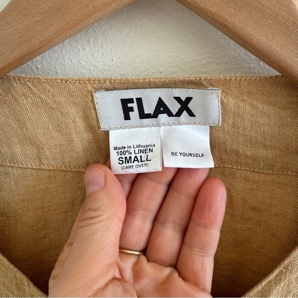 FLAX Linen Button Up Orange Yellow Wheat color Small - Picture 4 of 9